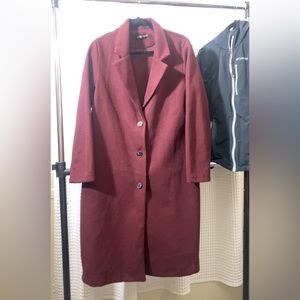 Size large. Burgundy buttoned coat. Never worn.